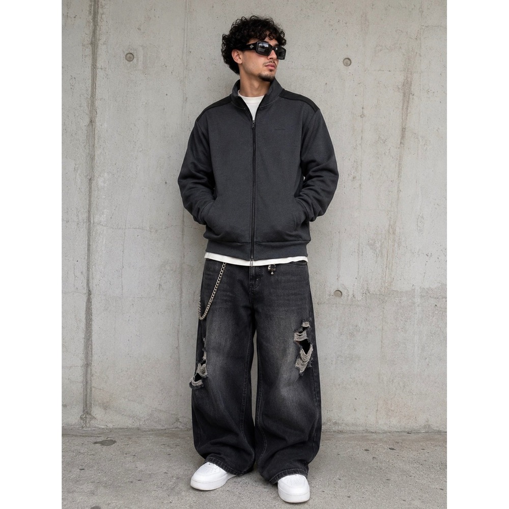 Calvin Klein Jacket Mens Large Gray Full Zip Track Charcoal Mock Neck Athletic‎